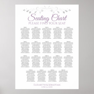 19 Table Lavender on White Wedding Seating Chart