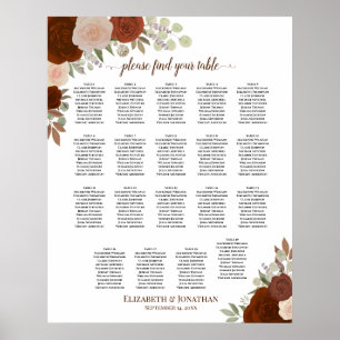 19 Table Orange Fall Floral Wedding Seating Chart