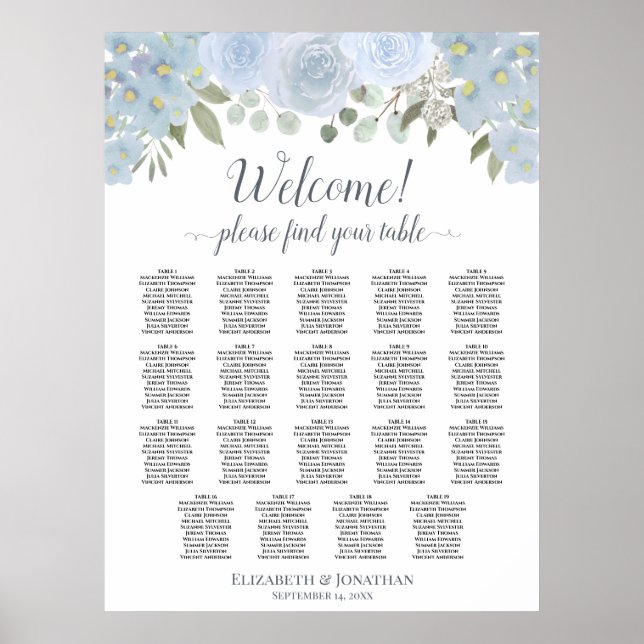 19 Tableau Dusty Blue Roses Boho Chic Seating Char (Devant)