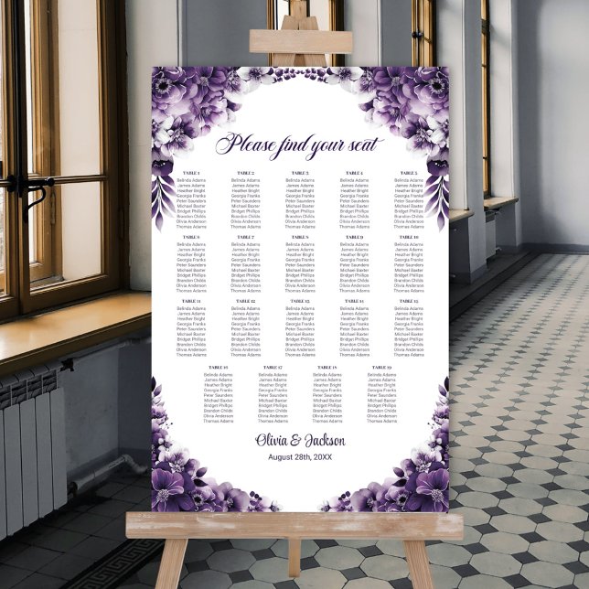 19 Tableau Mariage Floral Violet Tableau de sièges (Créateur téléchargé)