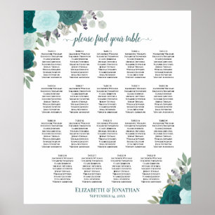 19 Tableau Turquoise & Aqua Floral Mariage Tableau