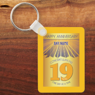 19 Year Sober Anniversary Golden Ray 12 Step Keychain