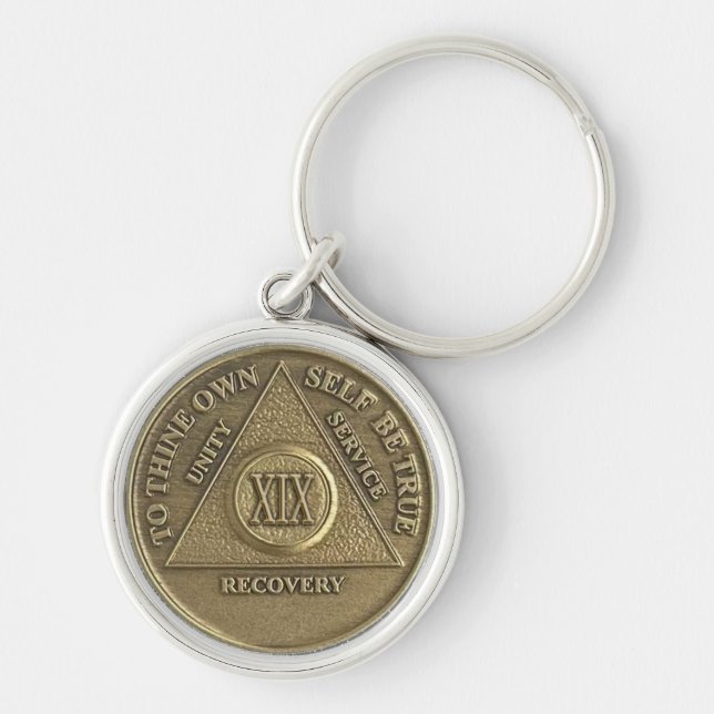 19 Year Sober Anniversary Medallion Gift Keychain (Front)