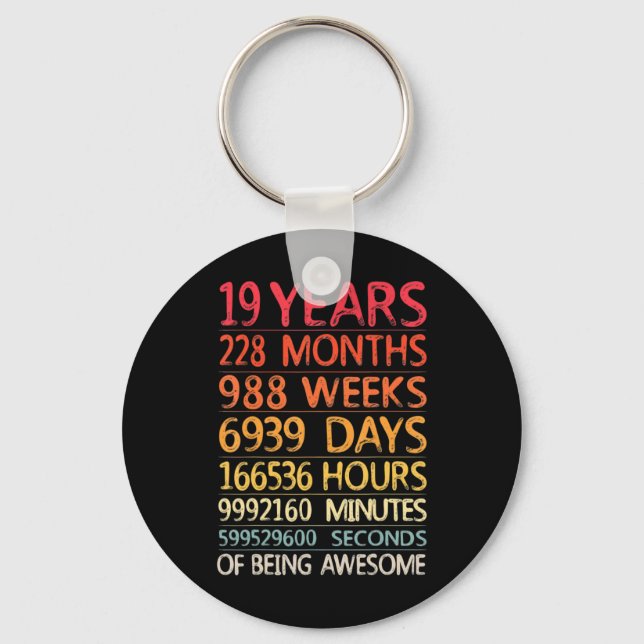 19 Years 228 Months 988 Weeks Birthday Ninteenth 1 Keychain (Front)