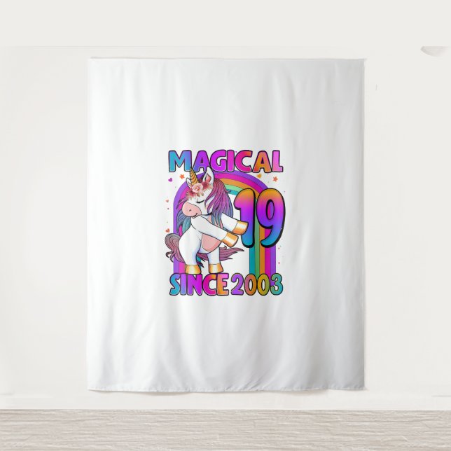 19 Years Old Unicorn Flossing 19th Birthday Girl U Tapestry (Front)