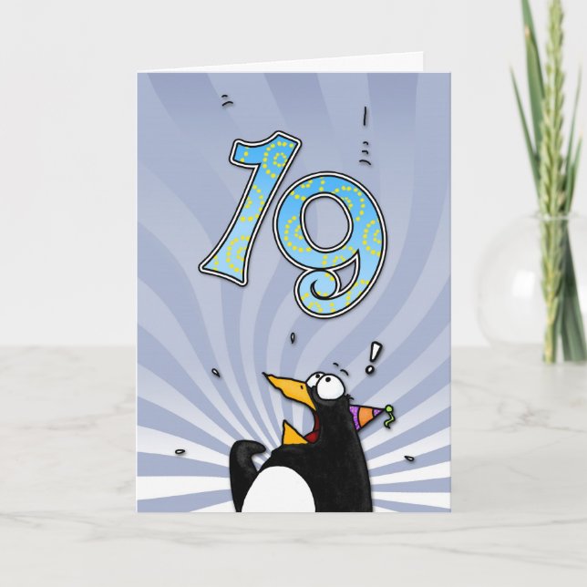 19e anniversaire - Carte de surprise de pingouin (Devant)