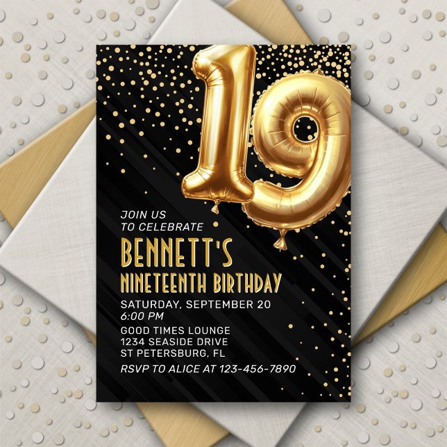 19e anniversaire Gold Black Invitation (Créateur téléchargé)