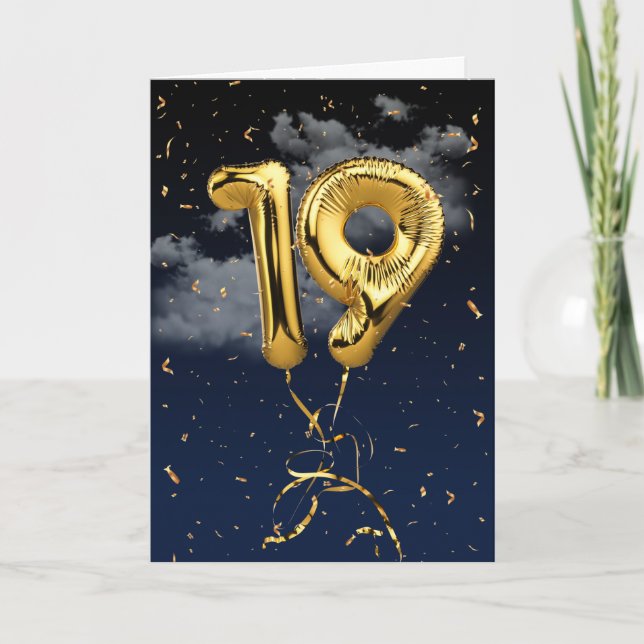 19e Anniversaire Gold Mylar Balloon et carte Confe (Devant)