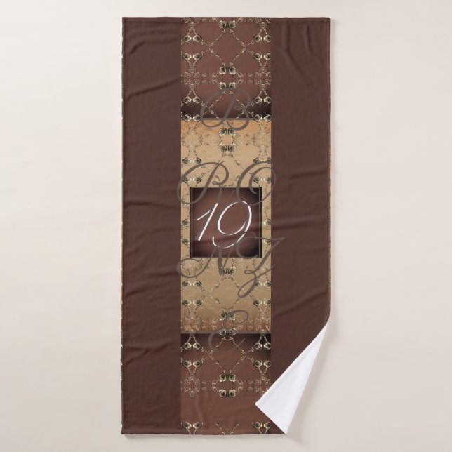 19e anniversaire Mariage bronze foncé Monogramme  (Serviette de bain)