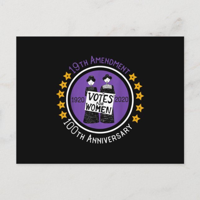19th Amendment XIX Suffragette 100 yrs Anniversary Announcement Postcard (Front)