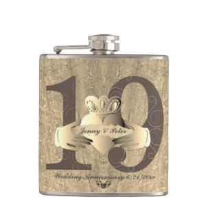 19th Anniversary Bronzy Claddagh Ring Hip Flask