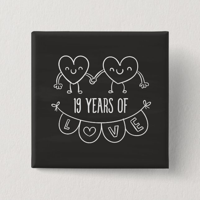 19th Anniversary Gift Chalk Hearts 2 Inch Square Button (Front)