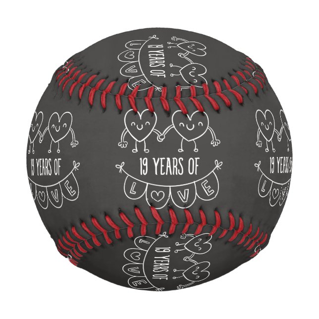 19th Anniversary Gift Chalk Hearts Baseball (Front)