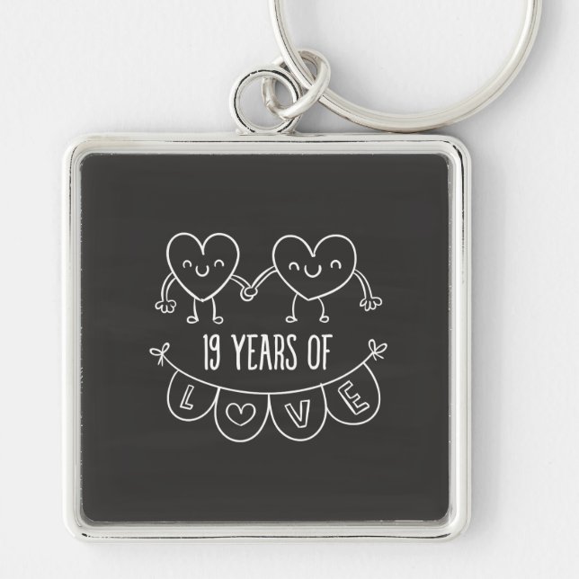 19th Anniversary Gift Chalk Hearts Keychain (Front)