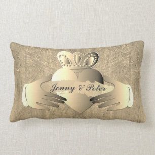 19th Anniversary Old Gold Claddagh Ring  Lumbar Pillow