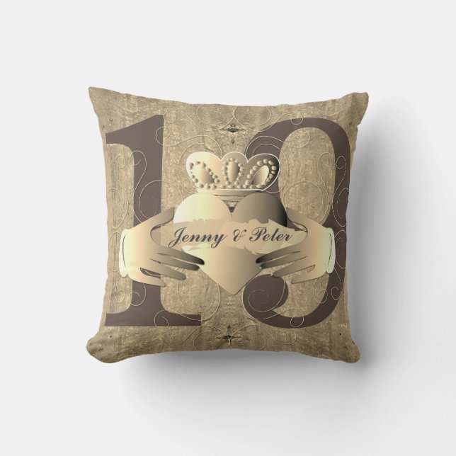 19th Anniversary Old Gold Claddagh Ring  Throw Pil Pillow (Front)