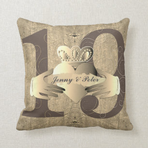 19th Anniversary Old Gold Claddagh Ring  Throw Pil Pillow