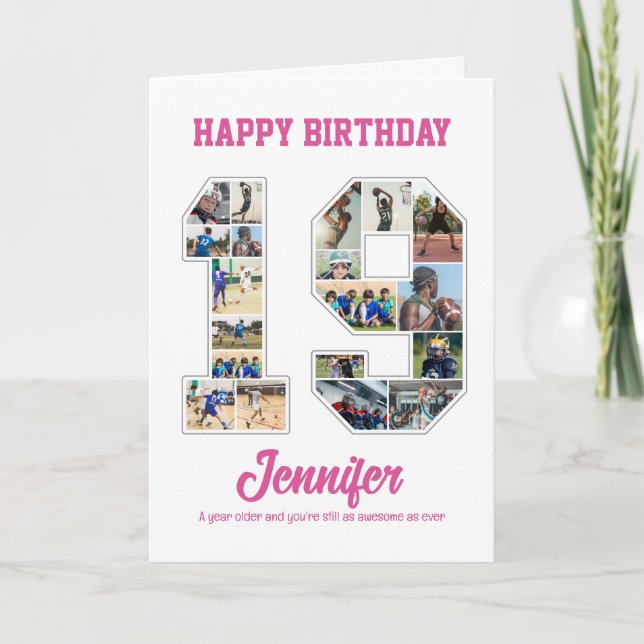 19th Birthday Anniversary Number 19 Photo Collage Card (Front)