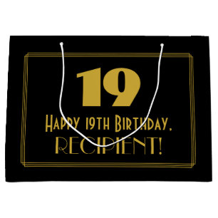 19th Birthday — Art Deco Inspired Look "19" & Name Large Gift Bag