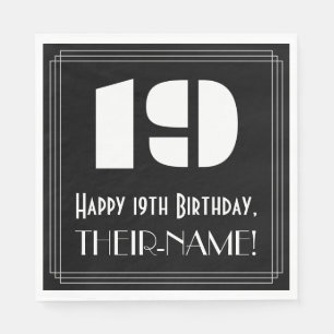 19th Birthday: Art Deco Inspired Look "19" + Name Napkin