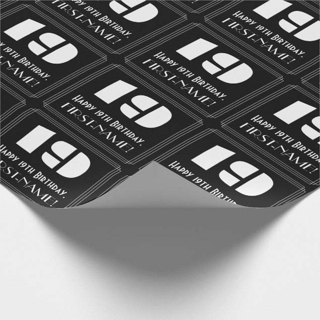 19th Birthday: Art Deco Inspired Look "19" & Name Wrapping Paper (Corner)