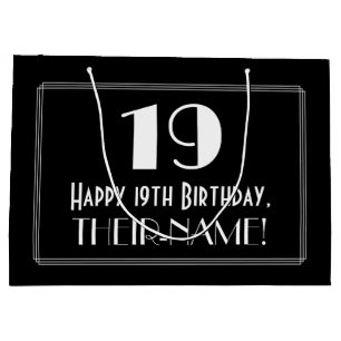 19th Birthday: Art Deco Inspired Style "19", Name Large Gift Bag