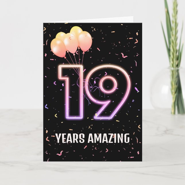 19th Birthday Balloons and Confetti Card (Front)