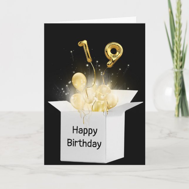 19th Birthday Balloons In White Box Card (Front)