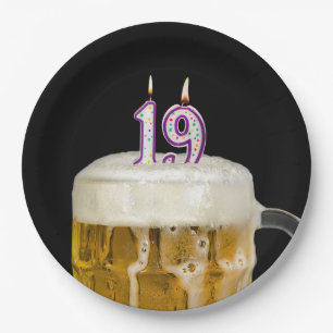 19th Birthday Beer on black Paper Plate