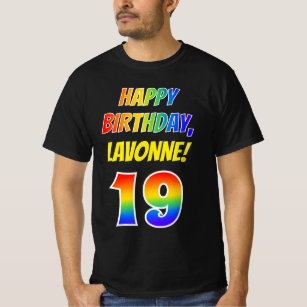 19th Birthday — Bold, Fun, Rainbow 19, Custom Name T-Shirt