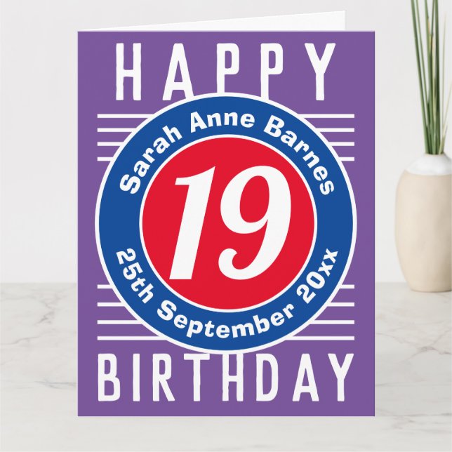 19th Birthday Card with Age, Name, & Date (Front)