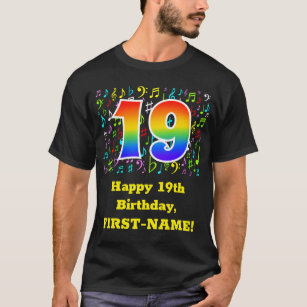 19th Birthday: Colourful Music Symbols, Rainbow 19 T-Shirt