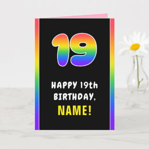 19th Birthday: Colourful Rainbow # 19, Custom Name Card