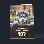 19th Birthday Cute and Funny Husky Tub Card<br><div class="desc">This delightful card features an adorable husky with a surprised expression, bringing a fun and cheerful vibe. It can be personalized for any age, with this one designed especially for a 19th birthday.</div>