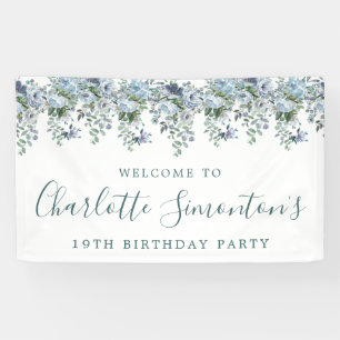 19th Birthday Dusty Blue Floral Welcome Banner