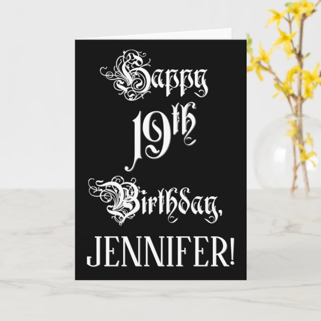 19th Birthday: Fancy, Elegant Script + Custom Name Card (Yellow Flower)