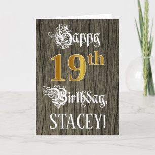 19th Birthday: Faux Gold Look + Faux Wood Pattern Card