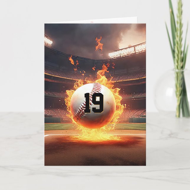 19th Birthday Flaming Baseball Card (Front)