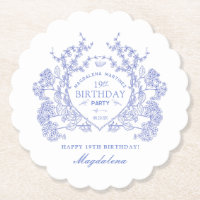 19th Birthday French Blue Floral Crest Custom