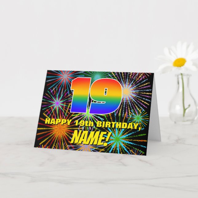 19th Birthday: Fun, Colourful Celebratory Firework Card (Small Plant)