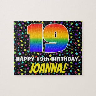 19th Birthday — Fun, Colourful Star Field Pattern Jigsaw Puzzle