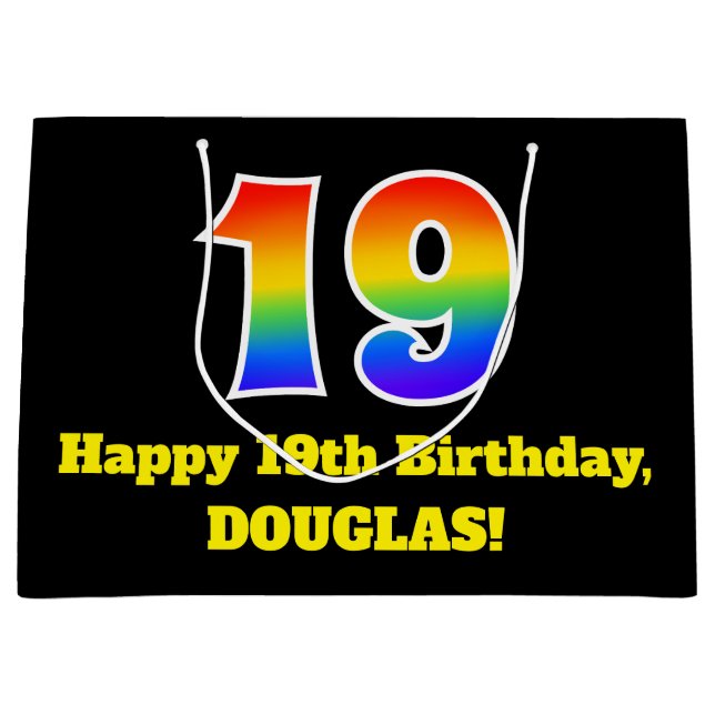 19th Birthday ~ Fun, Colourful, Vibrant, Rainbow 1 Large Gift Bag (Front)