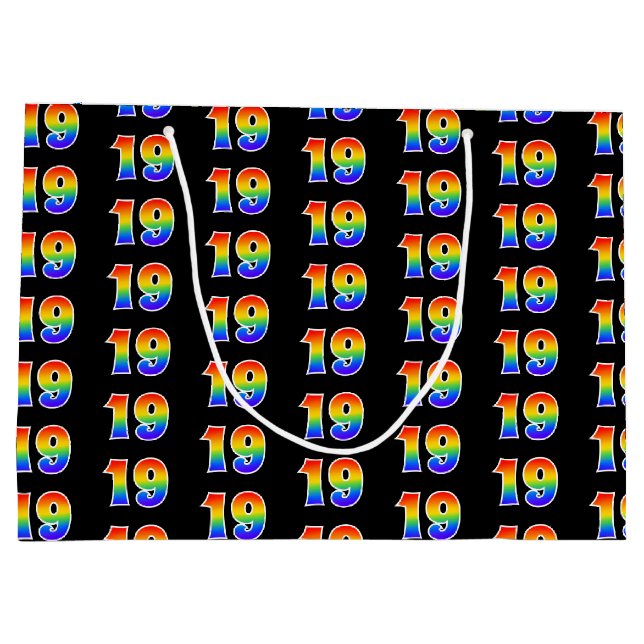 19th Birthday: Fun Rainbow Event Number 19 Pattern Large Gift Bag (Back)