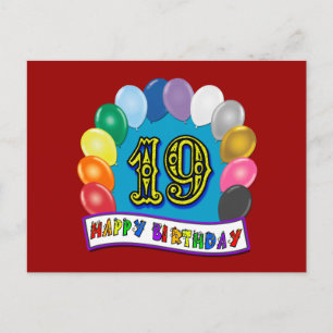 19th Birthday Gifts with Assorted Balloons Design Postcard