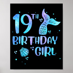 19th Birthday Girl Mermaid 19th Toddlers Back to Poster