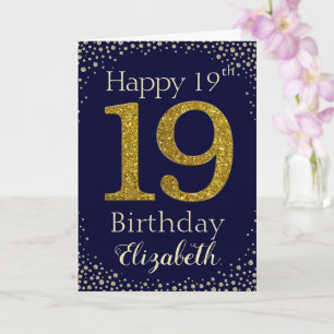 19th Birthday Golden Glitter Card
