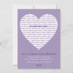 19th birthday invitation Girl typography Purple