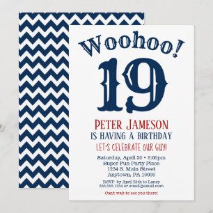 19th Birthday Invitation Mens Navy Blue