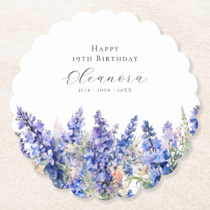 19th Birthday July Birth Flower Larkspur Custom Paper Coaster