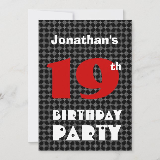 19th Birthday Modern Teen Black and White Pattern Invitation (Front)